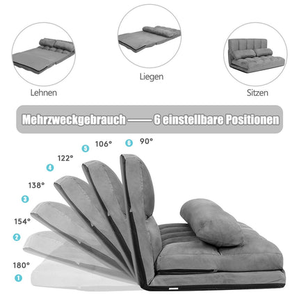 Adjustable Floor Sofa Bed with 2 Cushions, Grey