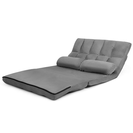 Adjustable Floor Sofa Bed with 2 Cushions, Grey