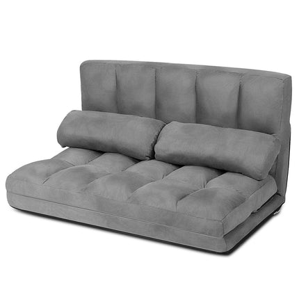 Adjustable Floor Sofa Bed with 2 Cushions, Grey