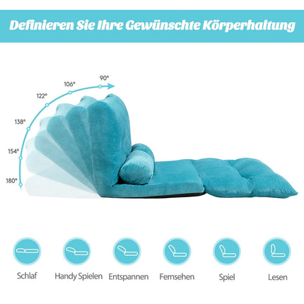 Adjustable Floor Sofa with Cushions, Blue, 180 x 98 cm