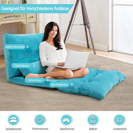 Adjustable Floor Sofa with Cushions, Blue, 180 x 98 cm