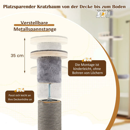 Verstellbarer Katzenkratzbaum für den Boden und die Decke, 236–271 cm, Grau