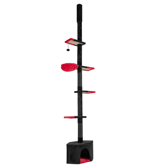Verstellbarer Deckenhoher Kratzbaum, 5 Ebenen, Schwarz