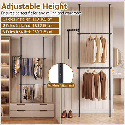 Adjustable Floor-to-Ceiling Clothes Rack, Black, 43.3"-124"