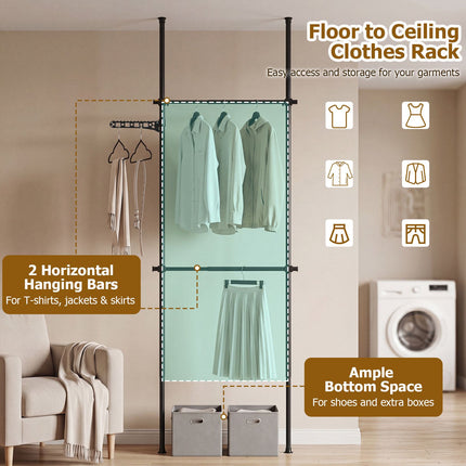 Adjustable Floor-to-Ceiling Clothes Rack, Black, 43.3"-124"