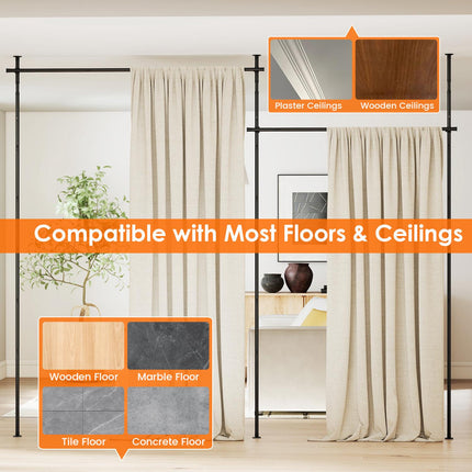 Adjustable Floor-to-Ceiling Room Divider Curtain Rod, Black