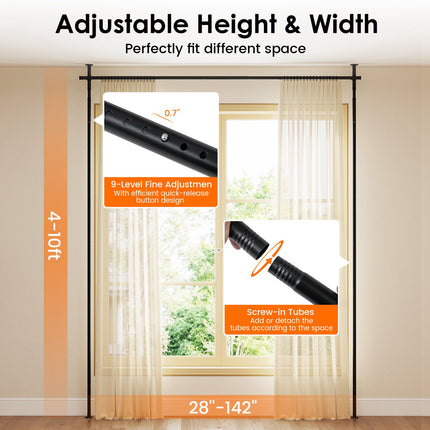 Adjustable Floor-to-Ceiling Room Divider Curtain Rod, Black