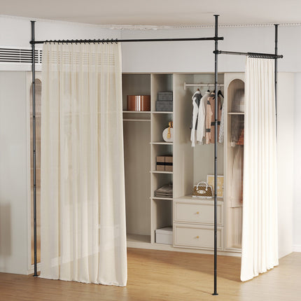 Adjustable Floor-to-Ceiling Room Divider Curtain Rod, Black