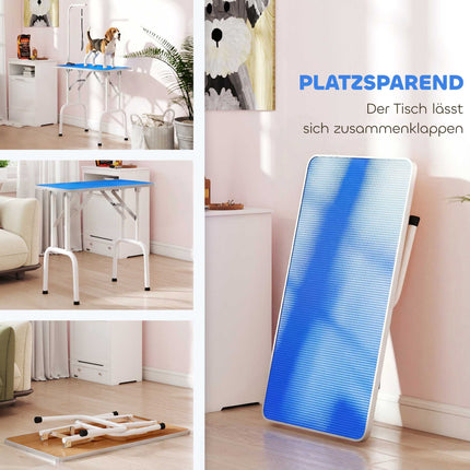 Adjustable Folding Dog Grooming Table with Blue Non-Slip Surface