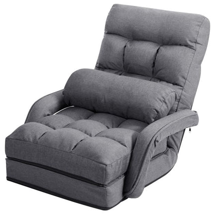 Adjustable Folding Floor Lounge Chair With Pillow, Grey