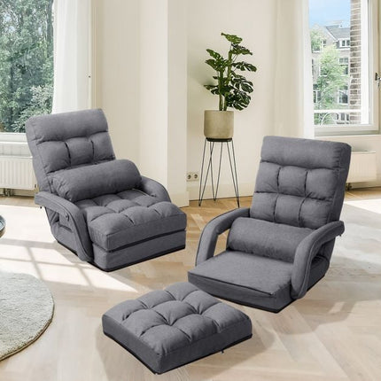 Adjustable Folding Floor Lounge Chair With Pillow, Grey