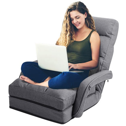 Adjustable Folding Floor Lounge Chair With Pillow, Grey