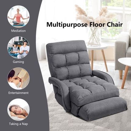 Adjustable Folding Floor Lounge Chair With Pillow, Grey