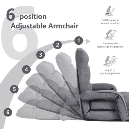 Adjustable Folding Floor Lounge Chair With Pillow, Grey