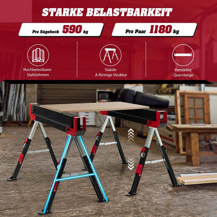 Adjustable Folding Sawhorse Set, Steel, 2-Pack, 61.5–82.7 cm