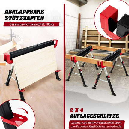 Adjustable Folding Sawhorse Set, Steel, 2-Pack, 61.5–82.7 cm