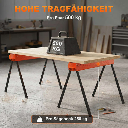 Adjustable Folding Sawhorses, Metal, 250kg Capacity, Set of 2