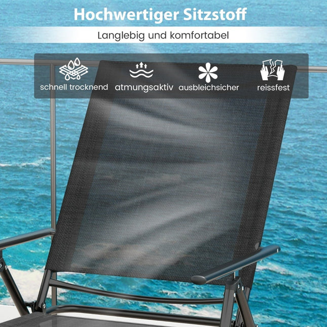 Verstellbares, klappbares Sonnenliegen-Set, Schwarz, 2-teilig