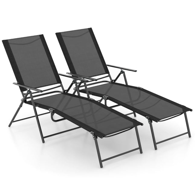 Verstellbares, klappbares Sonnenliegen-Set, Schwarz, 2-teilig