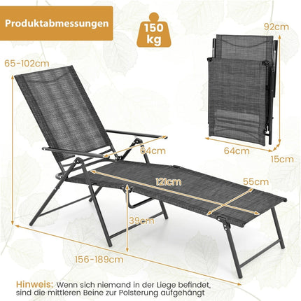 Verstellbares Klappsonnenliegen-Set – Grau, 2-teilig