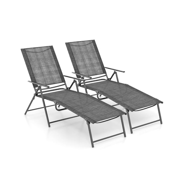 Verstellbares Klappsonnenliegen-Set – Grau, 2-teilig