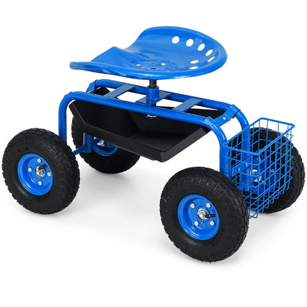 Adjustable Garden Seat with Wheels and Storage, Blue