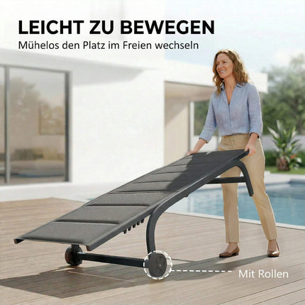 Adjustable Garden Sun Lounger, Breathable Mesh, Dark Grey