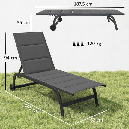 Adjustable Garden Sun Lounger, Breathable Mesh, Dark Grey