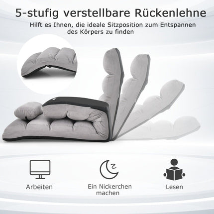Verstellbarer grauer Relaxsessel – 175 x 55 x 20 cm, 5 Positionen