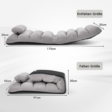 Verstellbarer grauer Relaxsessel – 175 x 55 x 20 cm, 5 Positionen