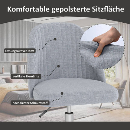 Verstellbarer grauer Bürostuhl ohne Armlehnen mit Drehfunktion – platzsparendes Design