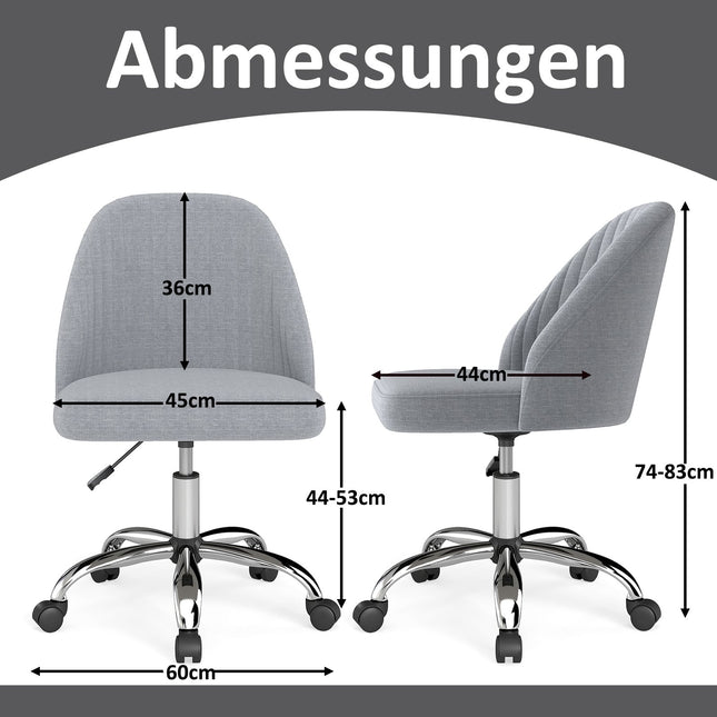 Verstellbarer grauer Bürostuhl ohne Armlehnen mit Drehfunktion – platzsparendes Design
