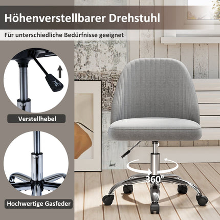 Verstellbarer grauer Bürostuhl ohne Armlehnen mit Drehfunktion – platzsparendes Design