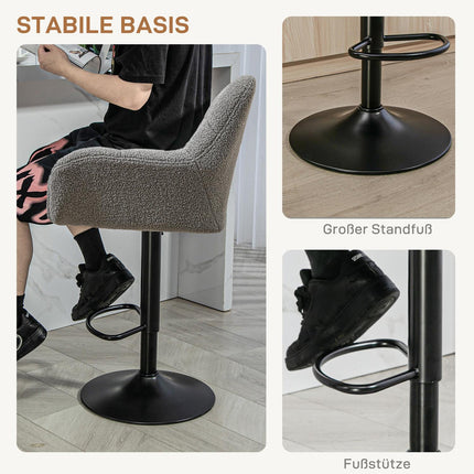Verstellbare graue Barhocker, 2er-Set, 360° drehbar
