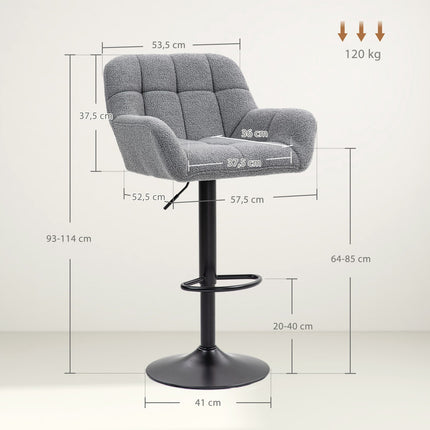 Verstellbare graue Barhocker, 2er-Set, 360° drehbar