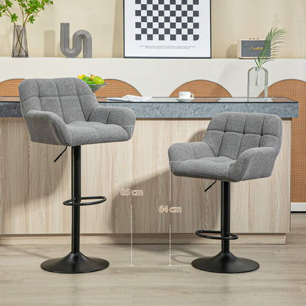 Verstellbare graue Barhocker, 2er-Set, 360° drehbar