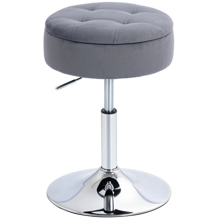 Adjustable Grey Velvet Bar Stool with Storage, 39x39x65 cm
