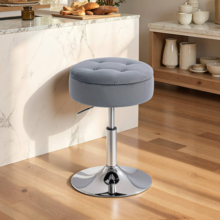 Adjustable Grey Velvet Bar Stool with Storage, 39x39x65 cm