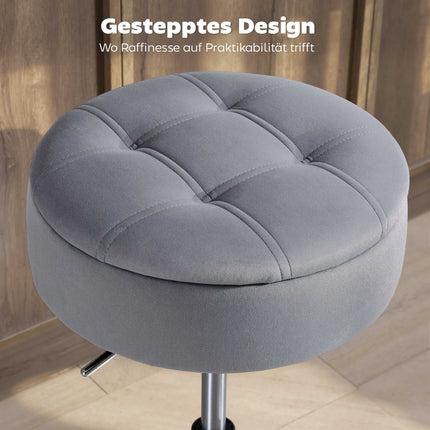 Adjustable Grey Velvet Bar Stool with Storage, 39x39x65 cm