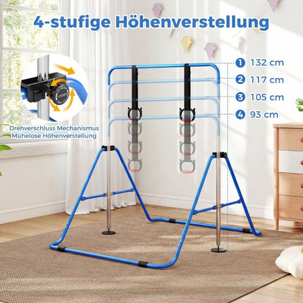 Nastavitelná dětská gymnastická hrazda, 4 výšky, kovový rám