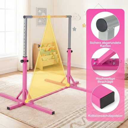 Nastavitelná dětská gymnastická hrazda, 85-145 cm, růžová
