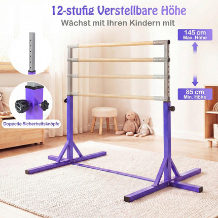 Adjustable Gymnastics Bar for Kids, 85-145 cm, Purple