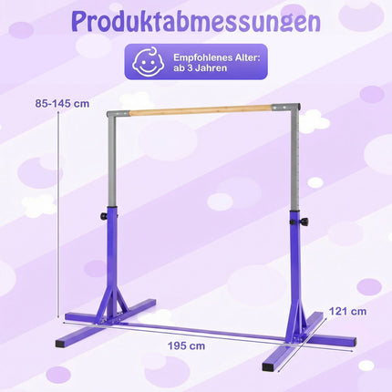 Adjustable Gymnastics Bar for Kids, 85-145 cm, Purple
