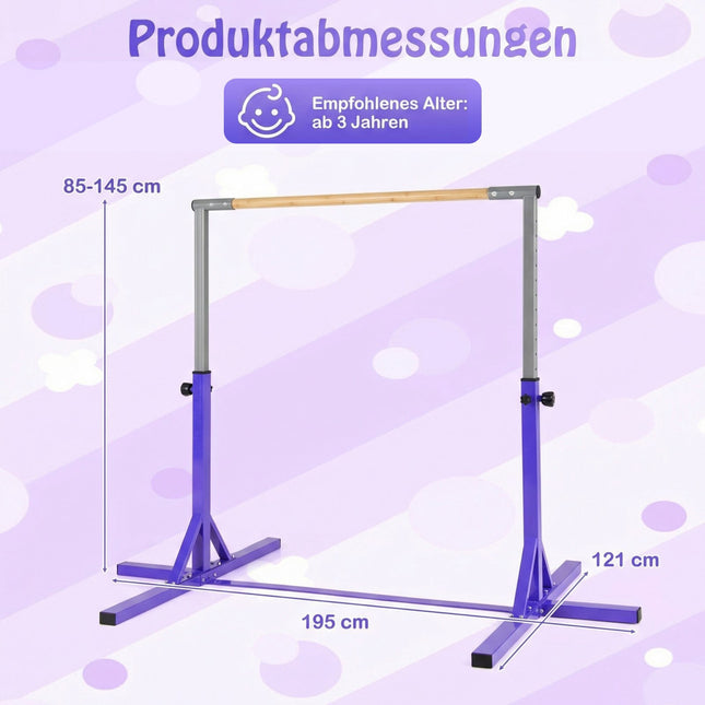 Adjustable Gymnastics Bar for Kids, 85-145 cm, Purple