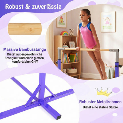 Adjustable Gymnastics Bar for Kids, 85-145 cm, Purple