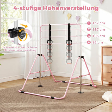 Nastavitelná dětská gymnastická hrazda, růžová, 4 výšky