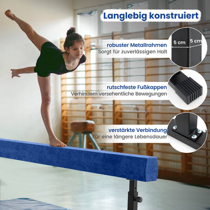Adjustable Gymnastics Beam, 226 cm, 3 Heights, Blue