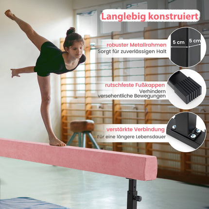 Adjustable Gymnastics Beam, 226 cm, Pink, 3 Heights