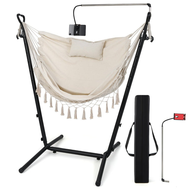 Verstellbarer Hängesessel mit Gestell, Beige, 250kg Tragkraft