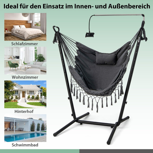 Verstellbarer Hängesessel mit Gestell, Kissen, Grau, 250 kg Tragkraft